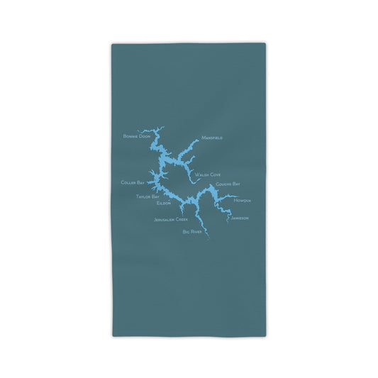 Lake Eildon Map Beach Towel, Blue on Teal