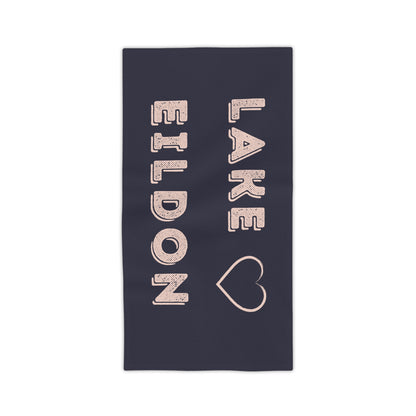 Lake Eildon Love, Beach Towel, Pale Peach on Dark Charcoal