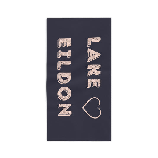 Lake Eildon Love, Beach Towel, Pale Peach on Dark Charcoal