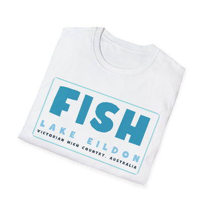 Lake Eildon Fish T-Shirt, Blue Text on White