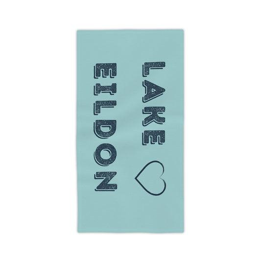 Lake Eildon Love, Beach Towel, Navy on Aqua Blue