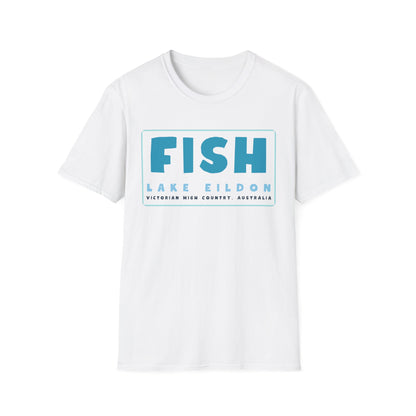 Lake Eildon Fish T-Shirt, Blue Text on White